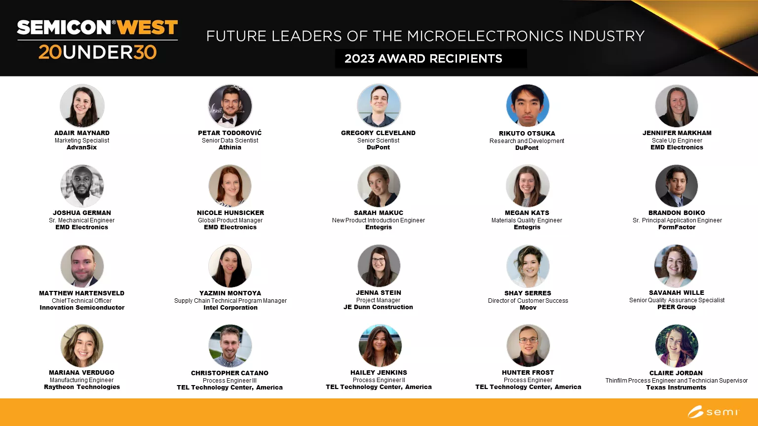 SEMICON West 20 Under 30 Award Recipients 2023